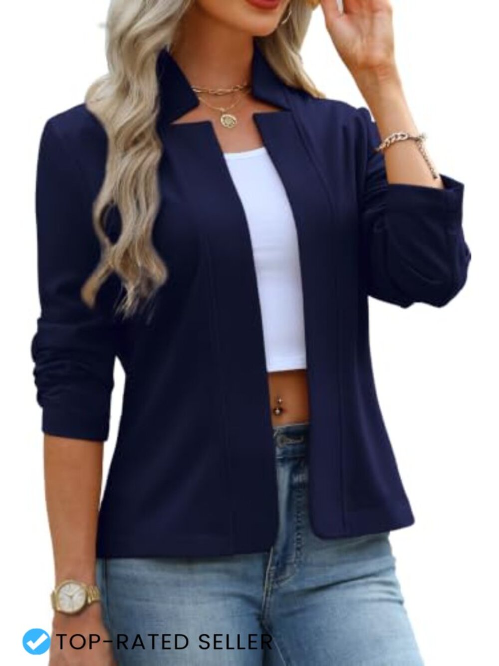 Knit Blazer Slim Fit Business Casual Open Front Stretch Jacket